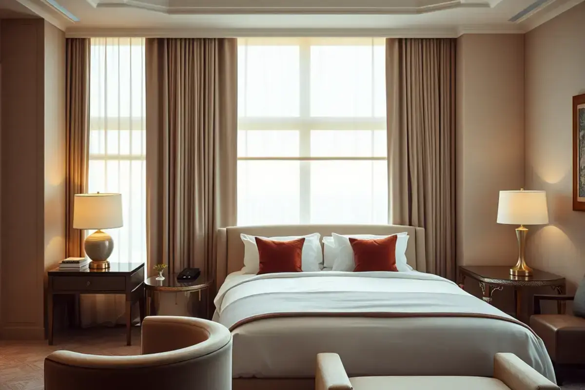 Executive suite with refined window treatments